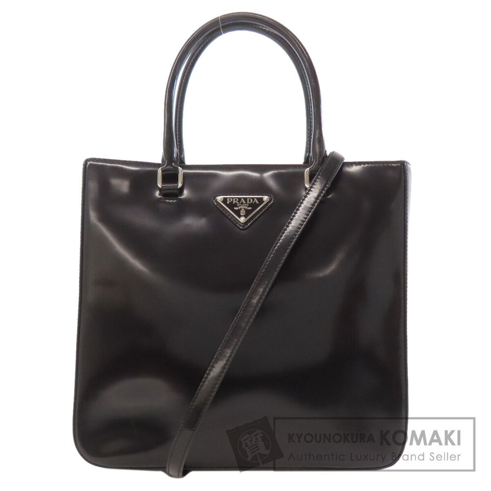 Prada Spazzolato Triangle Double Handle Crossbody Tote Black